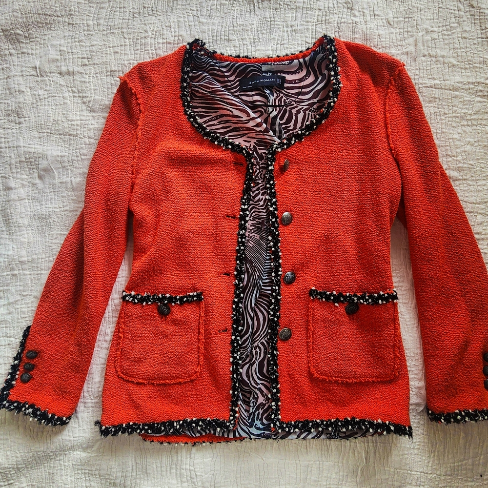 Zara Orange Blazer with Black Trim